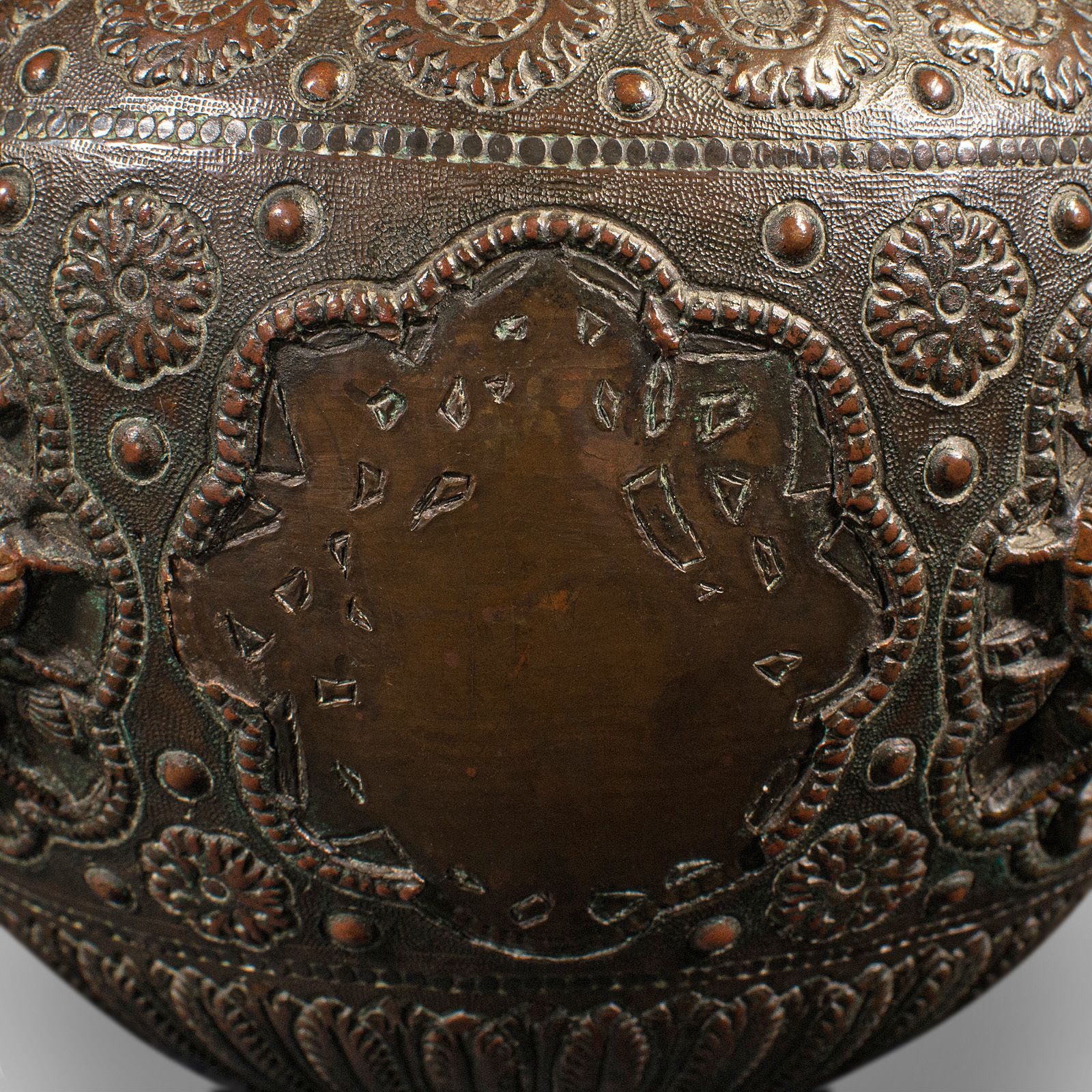 Antique Celebration Pot, Indian, Bronze, Diwali Vase, Ganesh, Lakshmi photo vinterior