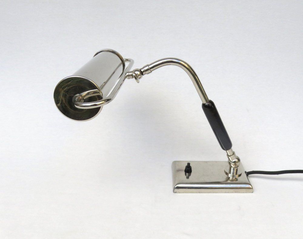 Art Deco Nickel Plated And Black Wood Piano Table Lamp