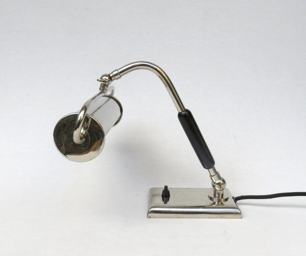 Art Deco Nickel Plated And Black Wood Piano Table Lamp photo furniture