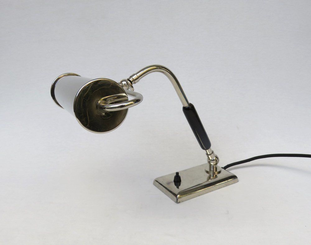 Art Deco Nickel Plated And Black Wood Piano Table Lamp photo 1922.7