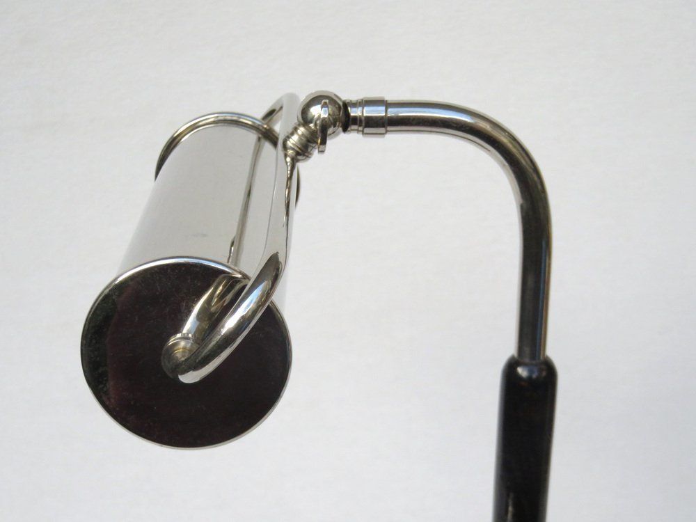 photo for sale Art Deco Nickel Plated And Black Wood Piano Table Lamp