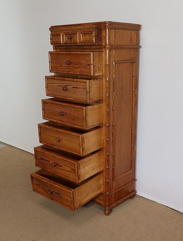Bamboo Spirit Semainier In Solid Pitch Pine, Art Nouveau, 1900 photo Furniture