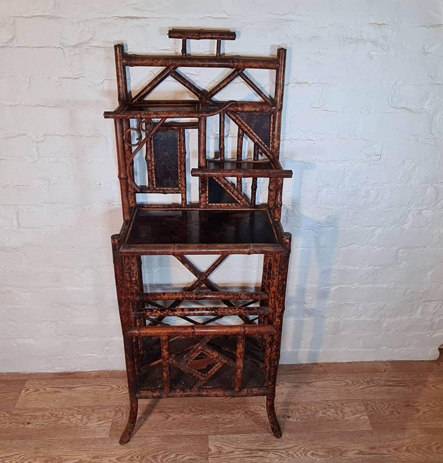 Antique Aesthetic / Arts And Crafts Tiger Bamboo Canterbury / Magazine / Periodical Rack / Book Shelf