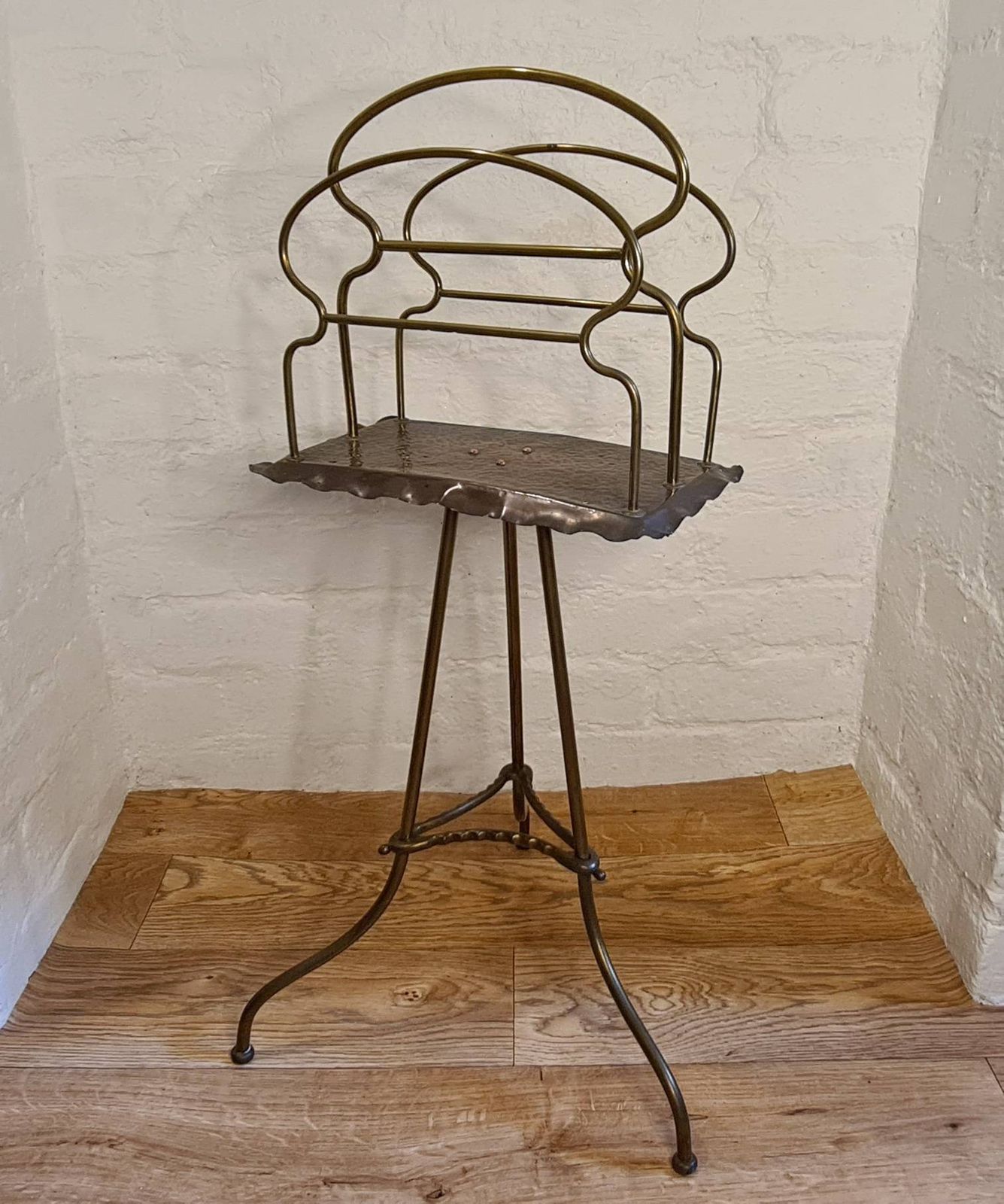 Antique Arts And Crafts Revolving Brass And Copper Magazine Rack / Book Shelf photo Home Decor