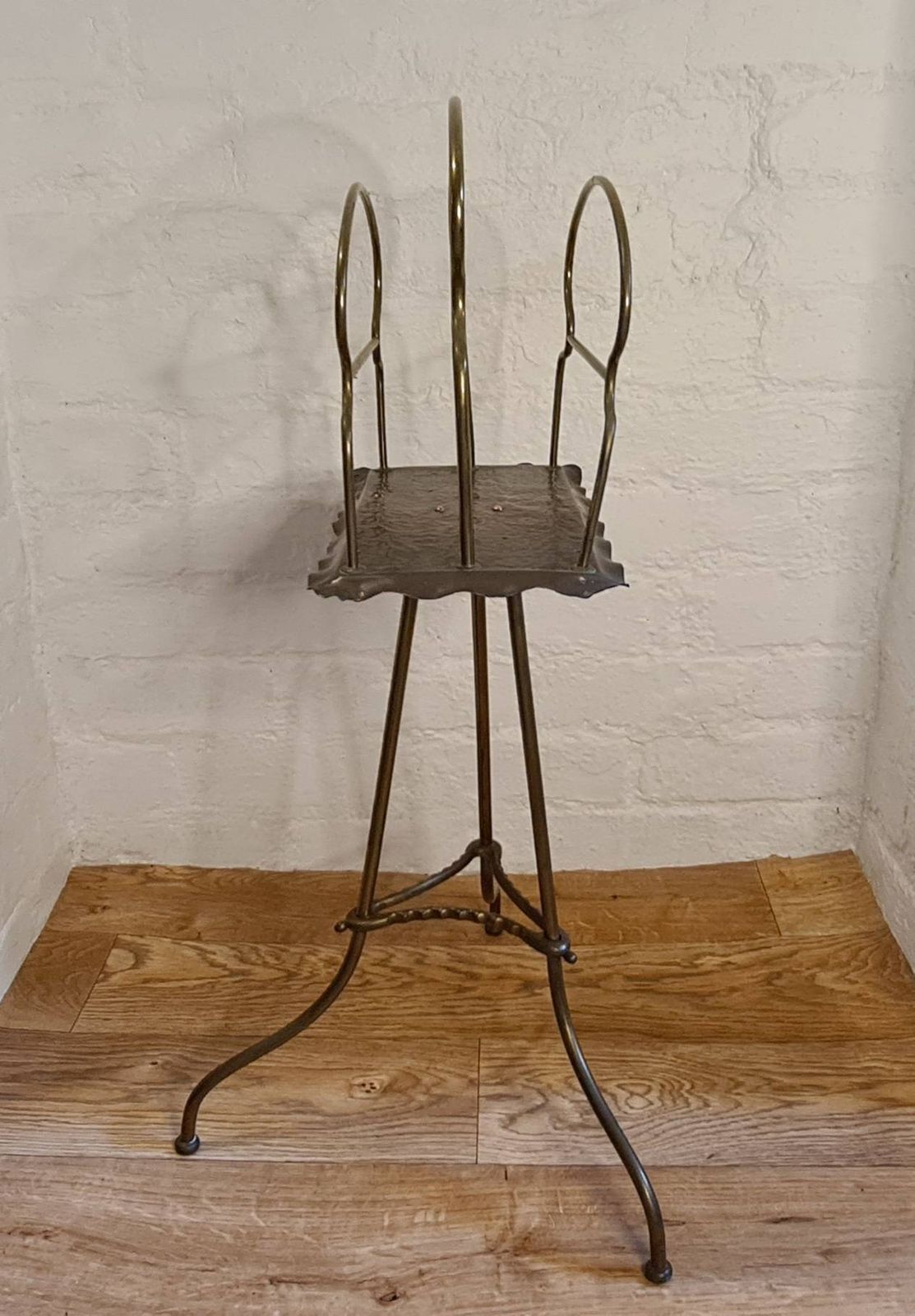 Antique Arts And Crafts Revolving Brass And Copper Magazine Rack / Book Shelf photo vinterior