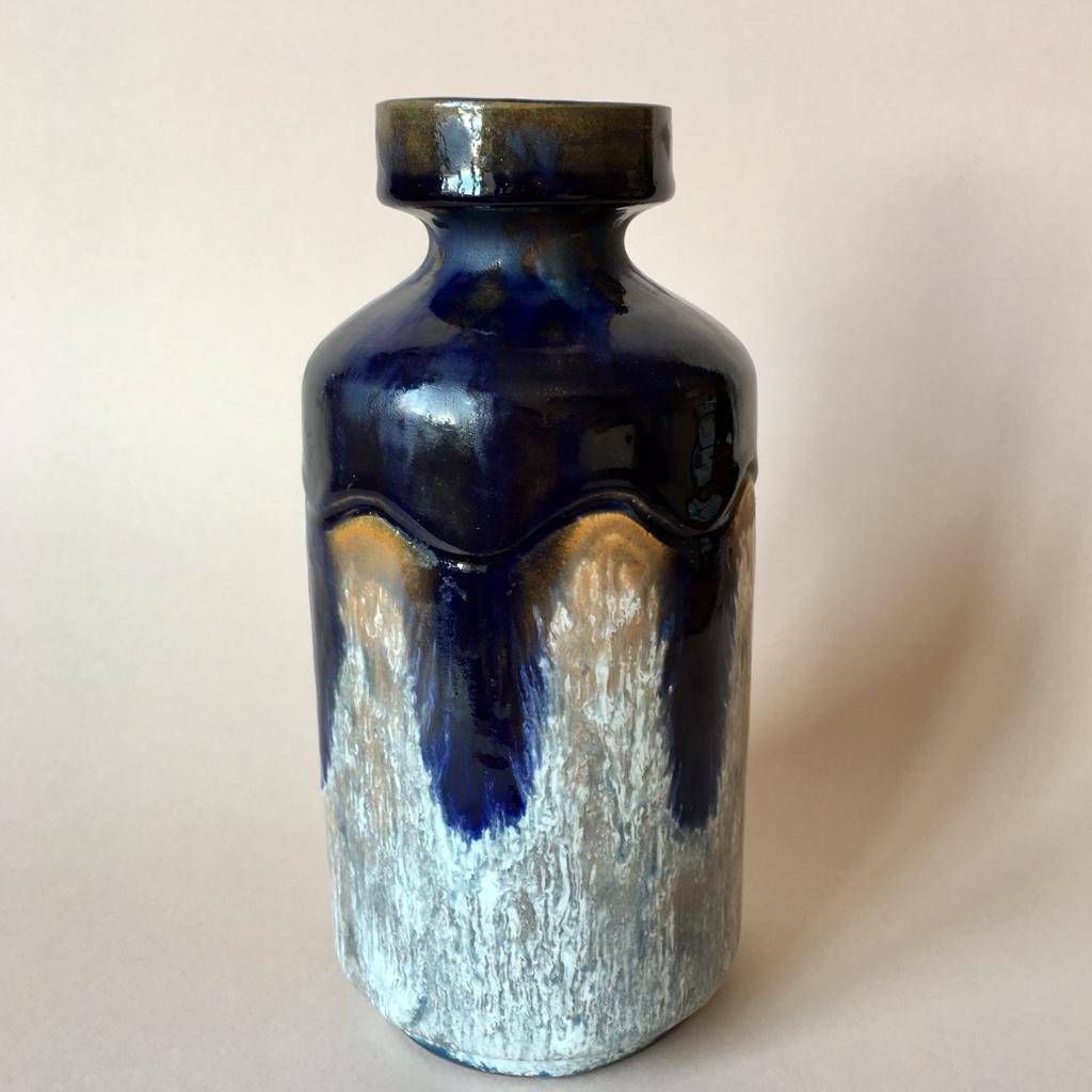 Mid Century Stoneware Bud Vase/Ove Rasmussen/Sweden/Blue Beige White photo for sale