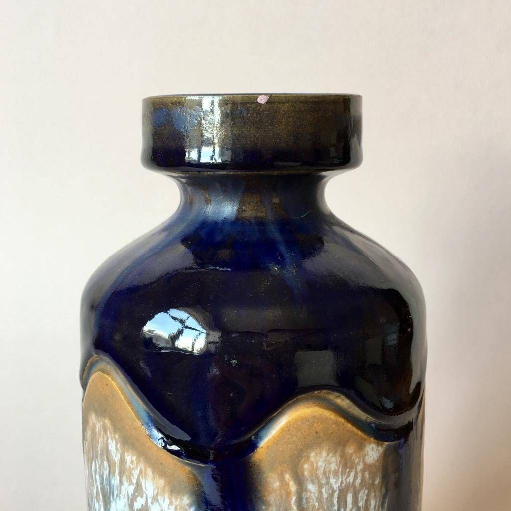 Mid Century Stoneware Bud Vase/Ove Rasmussen/Sweden/Blue Beige White photo vinterior