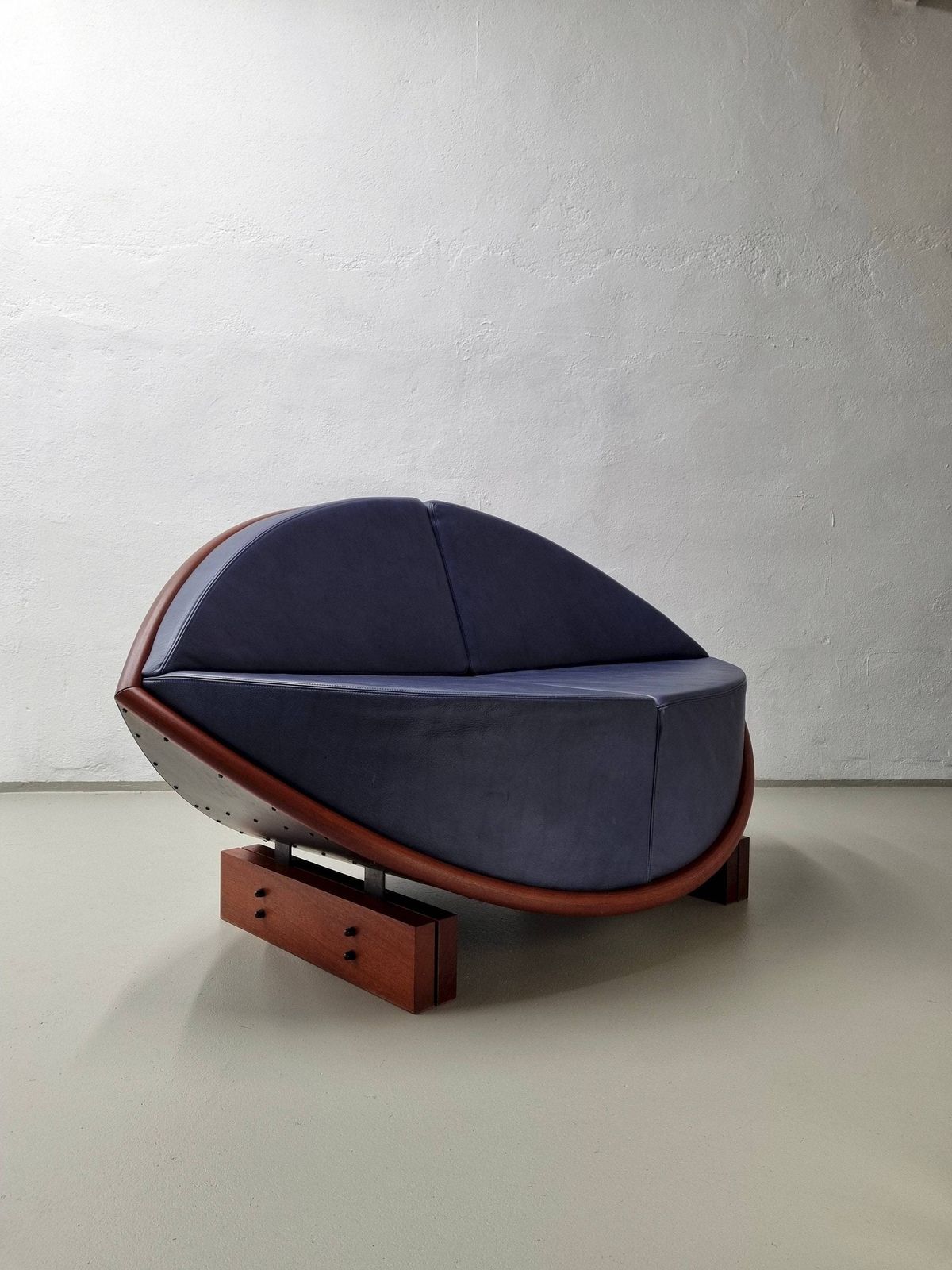 Källemo Blue Leather Sofa/"Keflavik" By Sigurdur Gustafsson/Mahogany Steel Leather/2000s/Vintage photo for sale