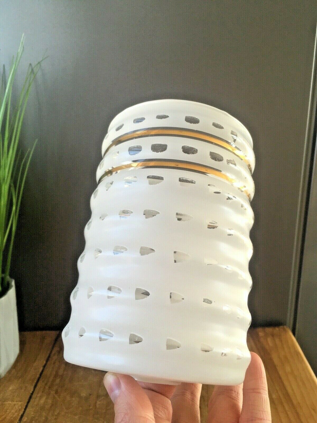 photo furniture Retro 70's White Glass Gold Bands Rippled Light Lamp Shade Op Art Mid Century