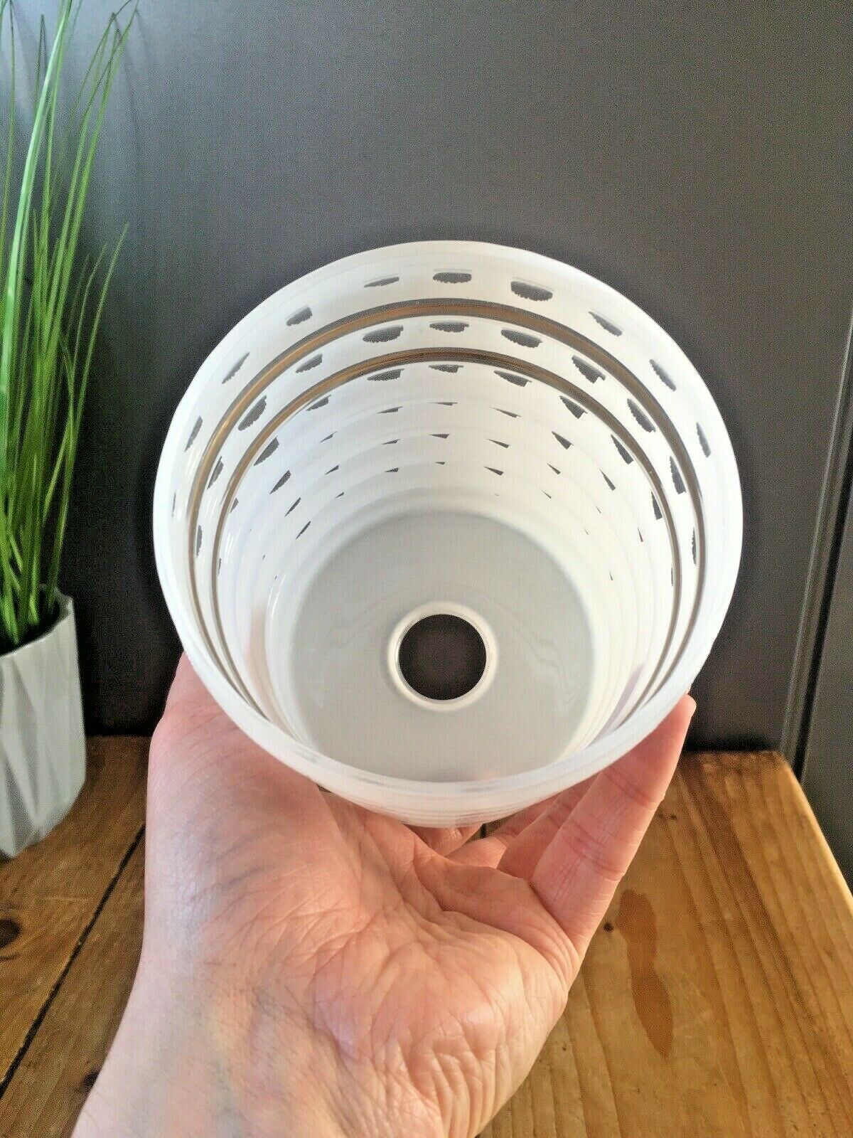 Lighting Retro 70's White Glass Gold Bands Rippled Light Lamp Shade Op Art Mid Century photo