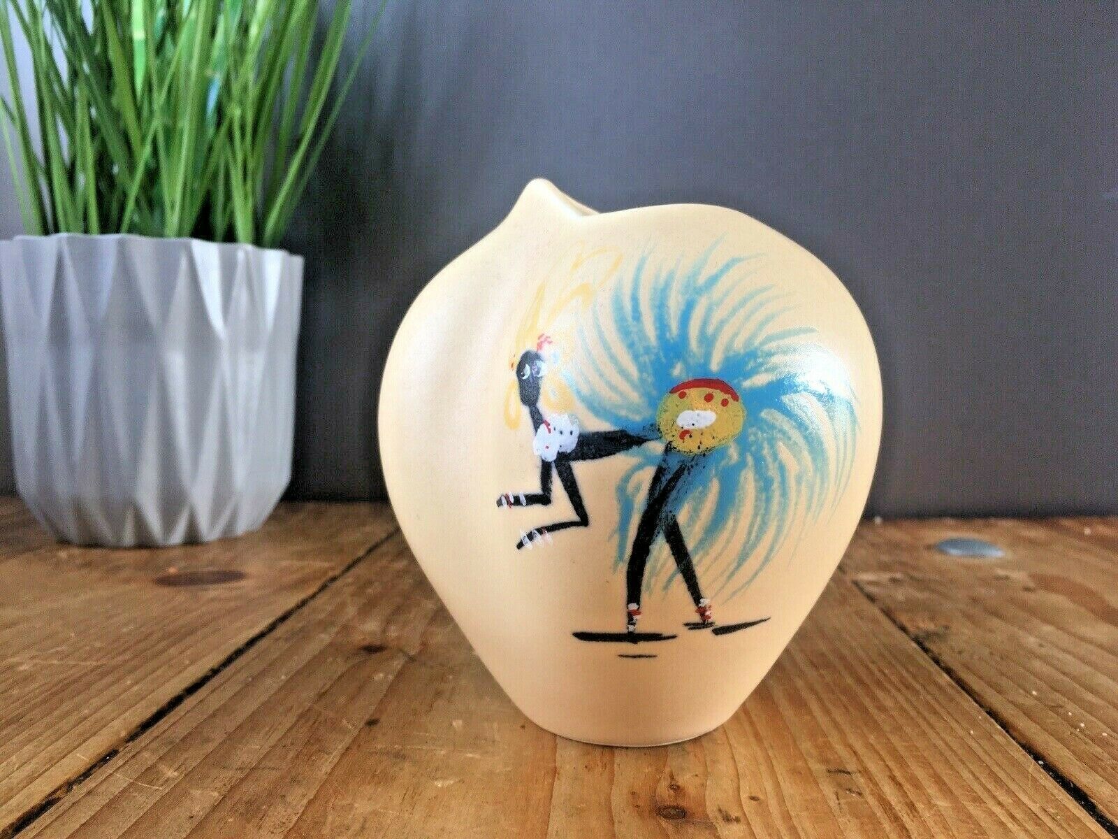 Rare 50s Mid Century Zell Schmider Keramik West German Pottery African 4166 Vase photo furniture