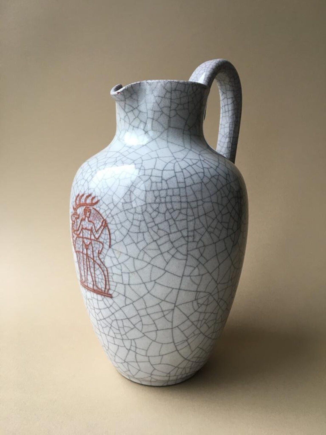 Vintage German Majolika Karlsruher Large Art Deco Style Vase, 1950s
