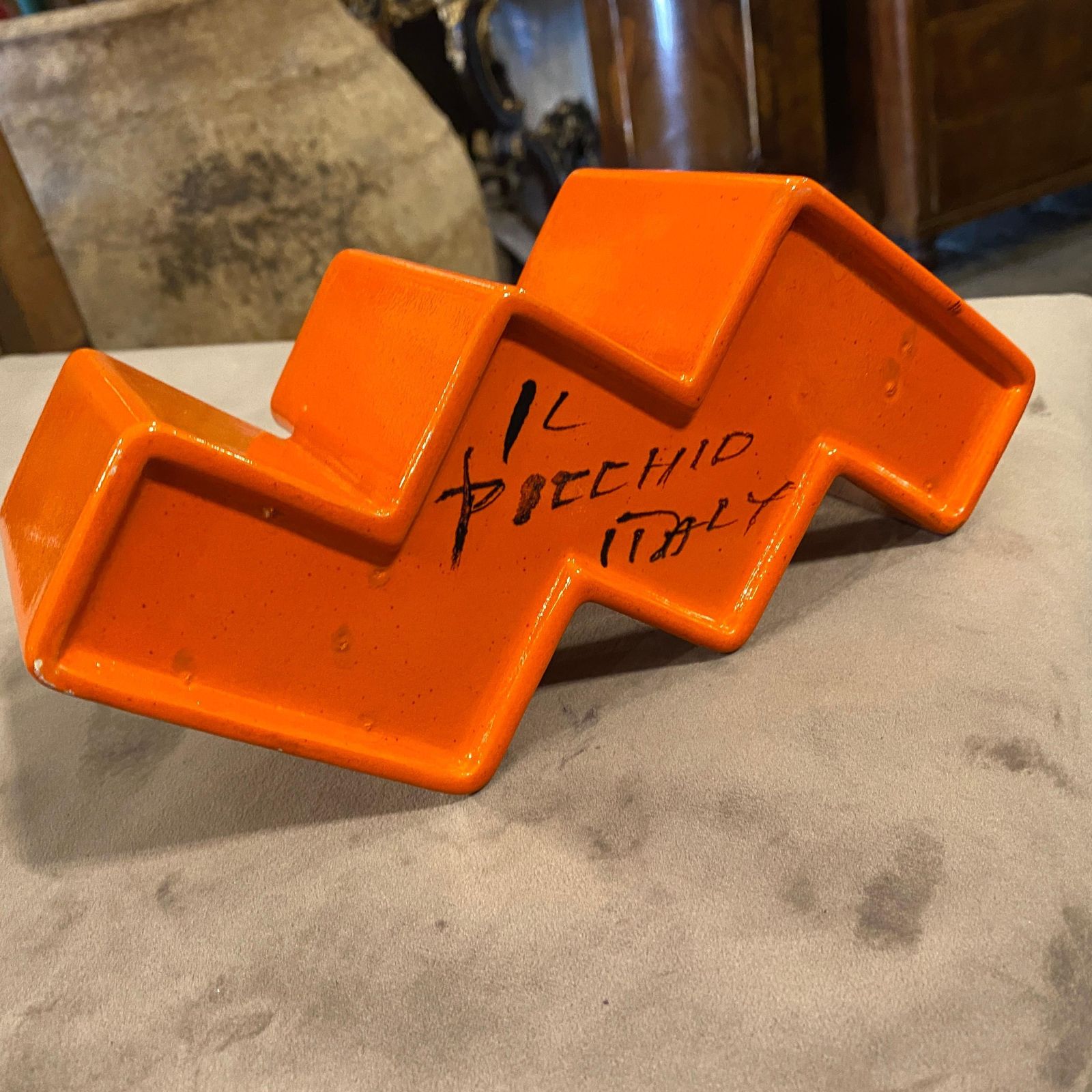 Space Age Orange Vetrochina Ceramic Vase By Il Picchio photo vintage