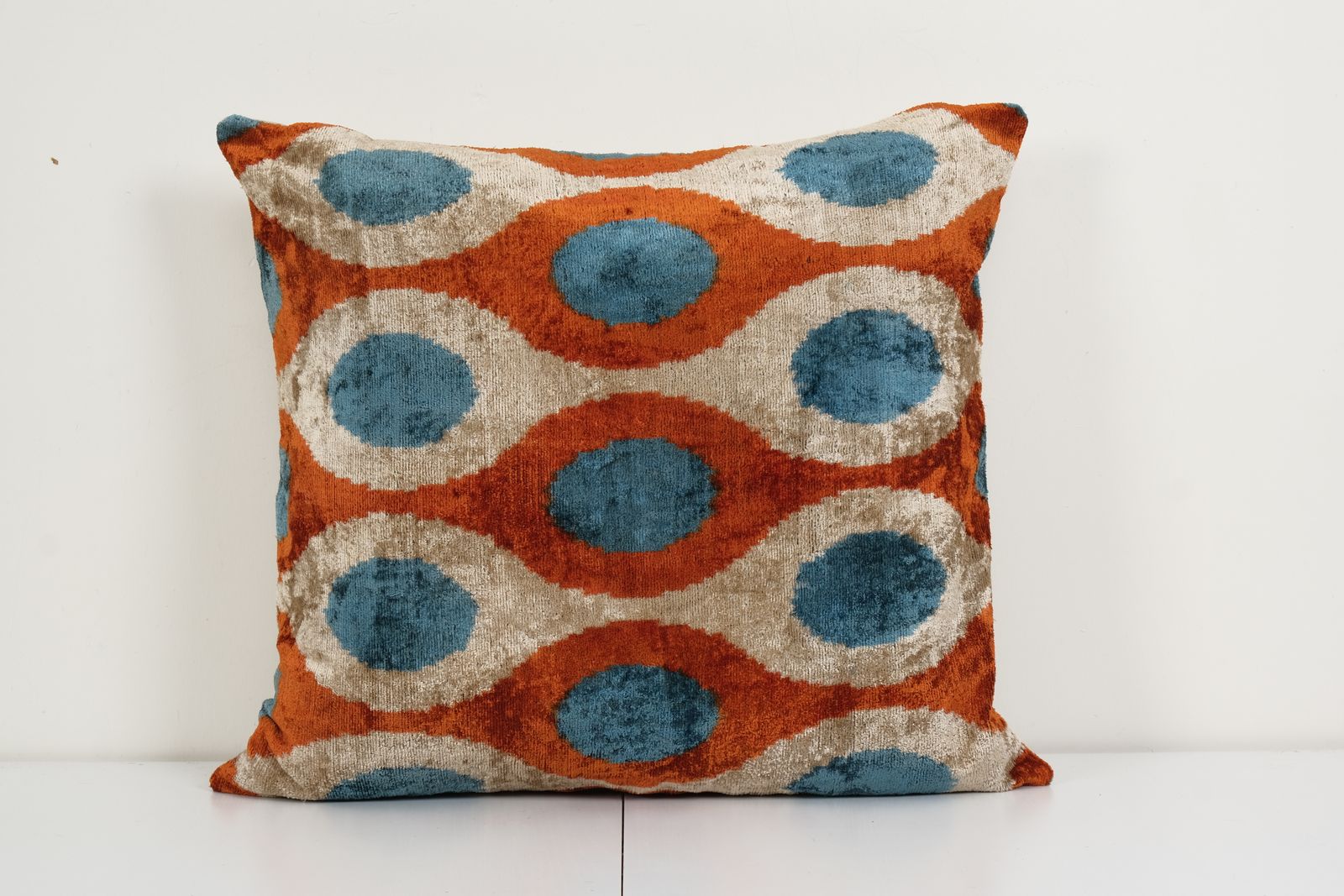 Handmade Palm Tree And Animal Motifs Ikat Velvet Fabric, Velvet Tie Dye Silk Ikat Fabric, Handcrafted Uzbek Textile