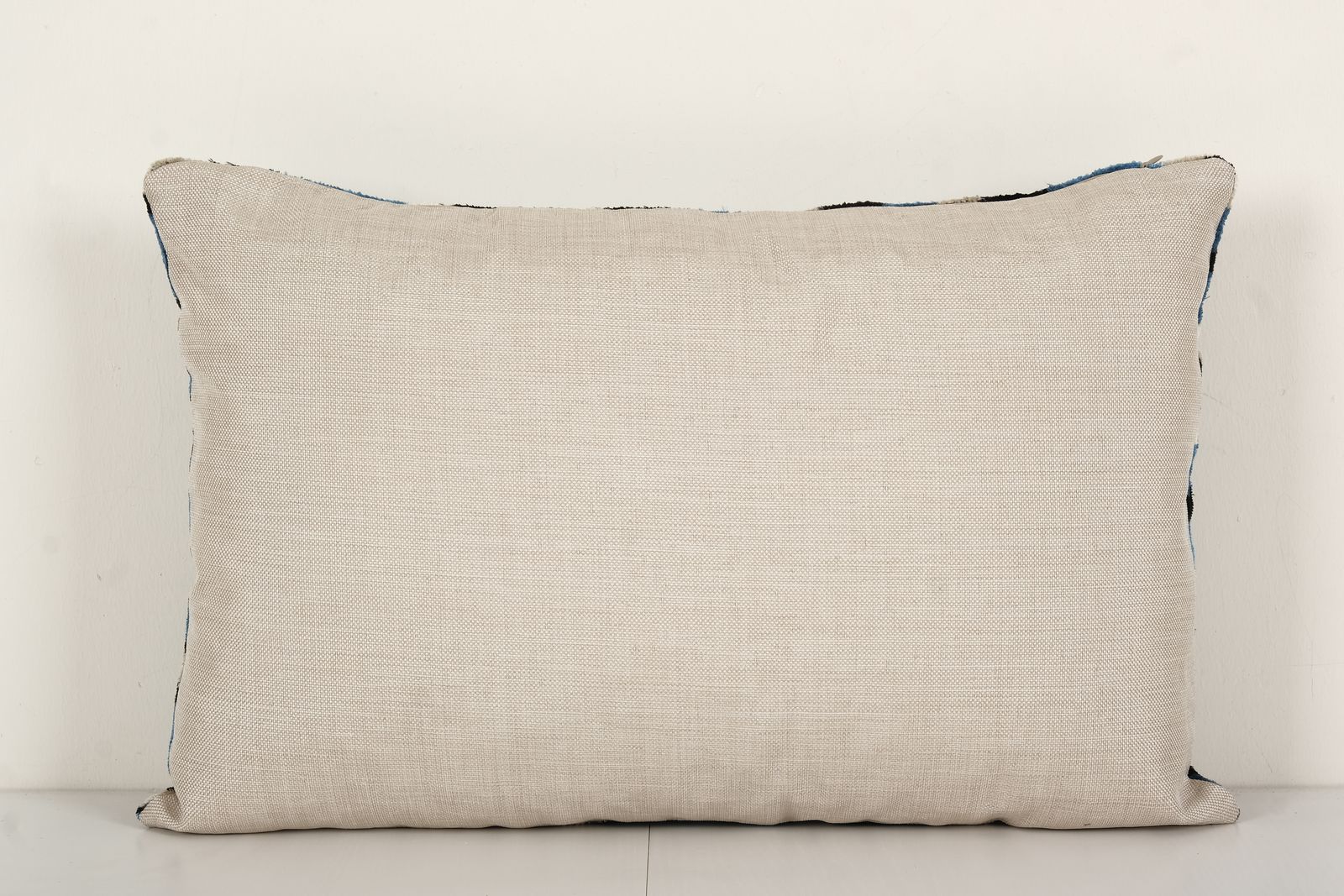 Blue Silk Ikat Velvet Pillow Cover   Uzbek Lumbar Cushion   Pair Ethnic Decorative Pillow   Velvet Ikat Pillow 16" X 24" photo Textiles