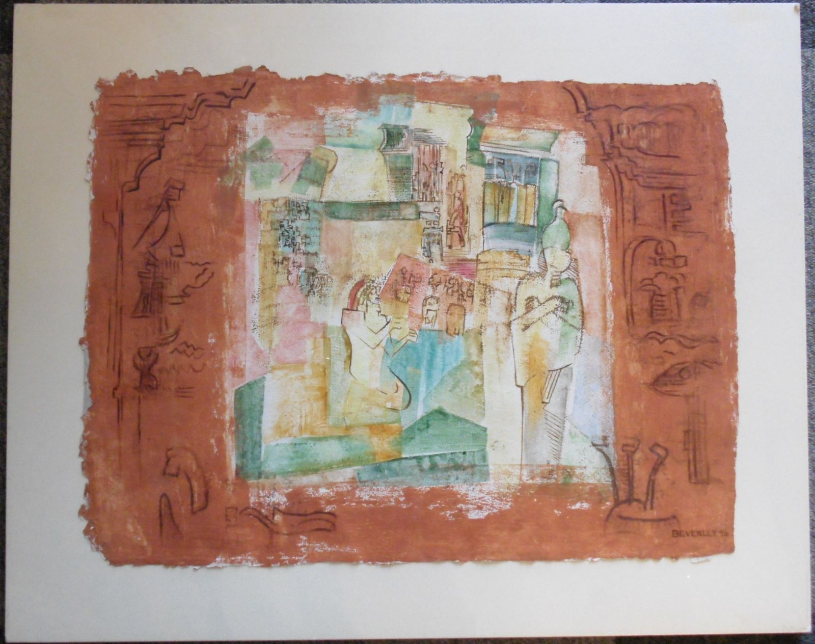 Untitled   ( Ink/Watercolour Egyptian Theme) On Handmade/Handtorn Paper photo furniture