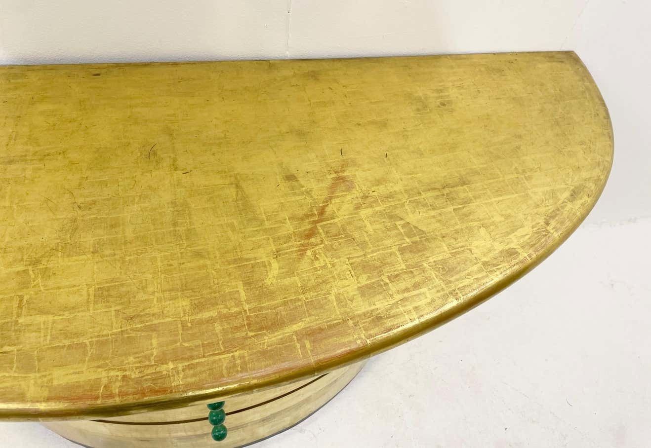 Mid Century Golden Leaves And Malachite Cuffs Demi Lune Console With Drawers photo buy