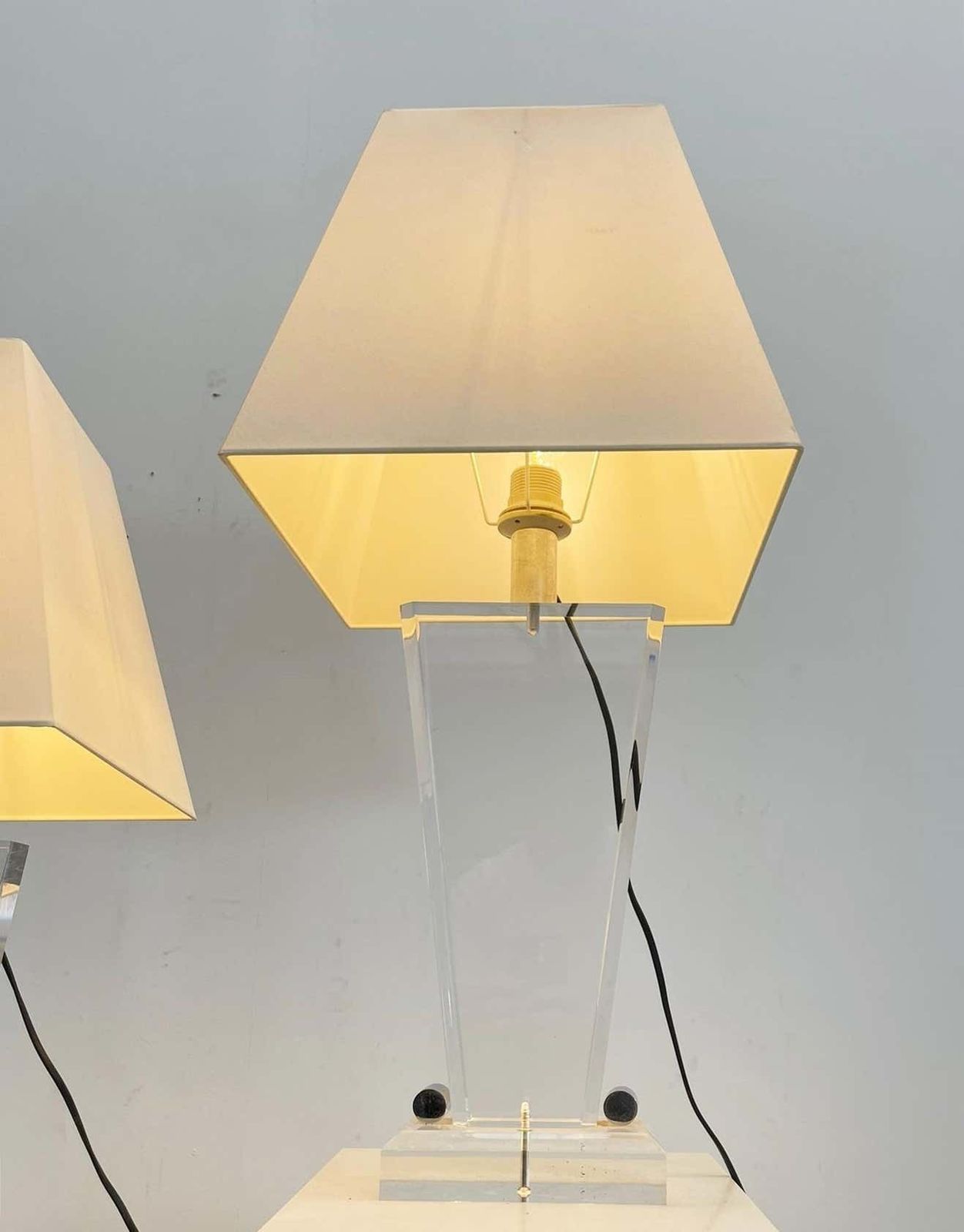 Pair Of Mid Century Plexiglass Table Lamp With Lampshade   Italy 1970s photo buy