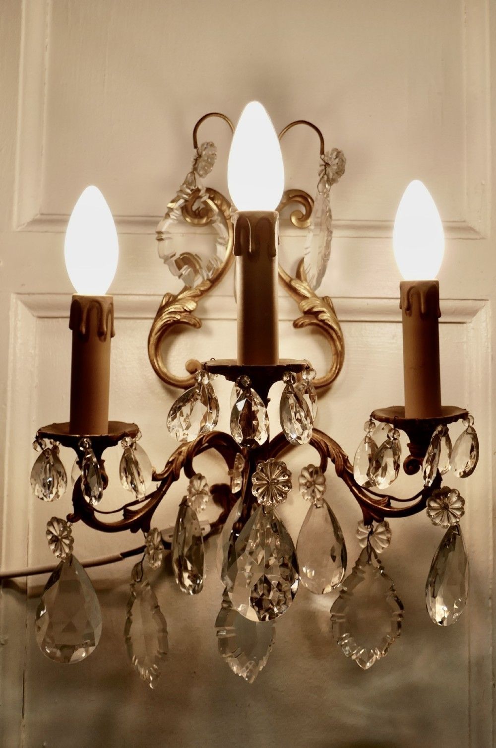 A Pair Of French Triple Wall Light Chandeliers photo vinterior
