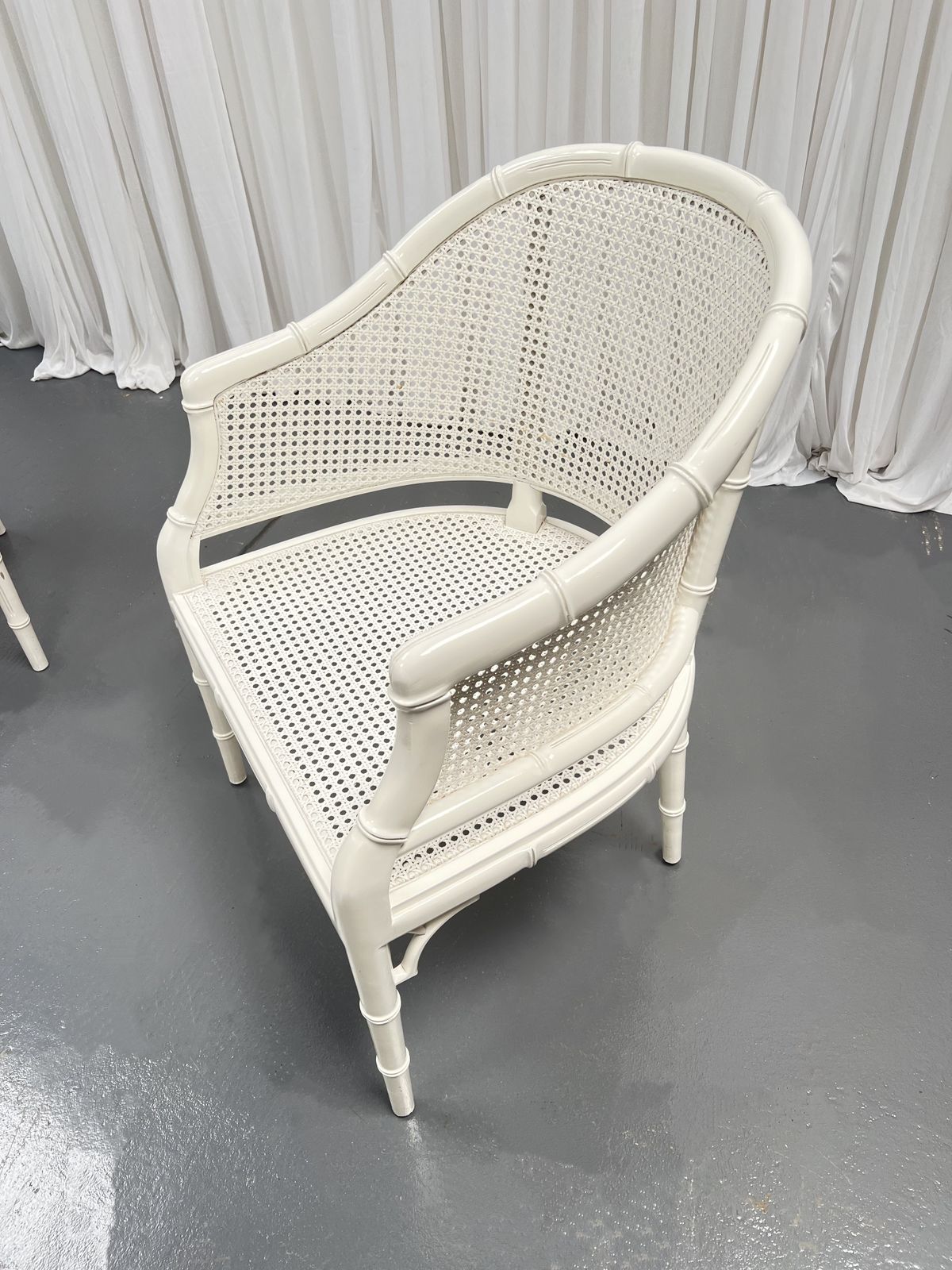 White Chippendale Style Faux Wood Bamboo Easy Chairs,  1960s. photo furniture