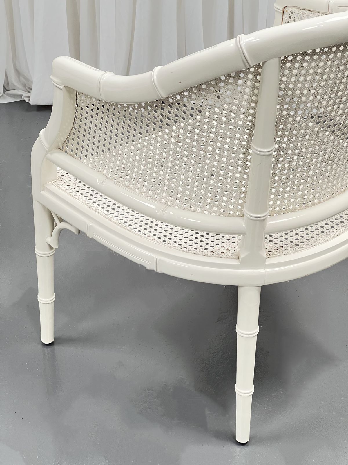 White Chippendale Style Faux Wood Bamboo Easy Chairs,  1960s. photo 550.0