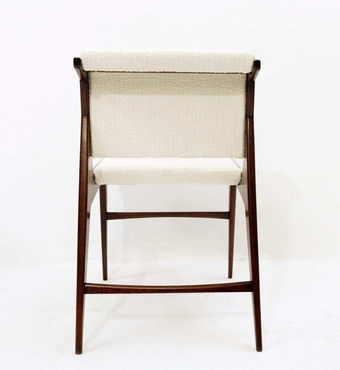 6550.0 Set Of 4 Mid Century Modern Italian Chairs, Wood And White Fabric, 1960s photo