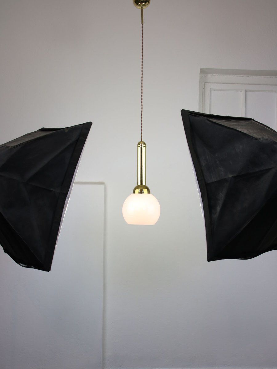 Vintage Pendant Lamp In Metal And Opaline photo for sale