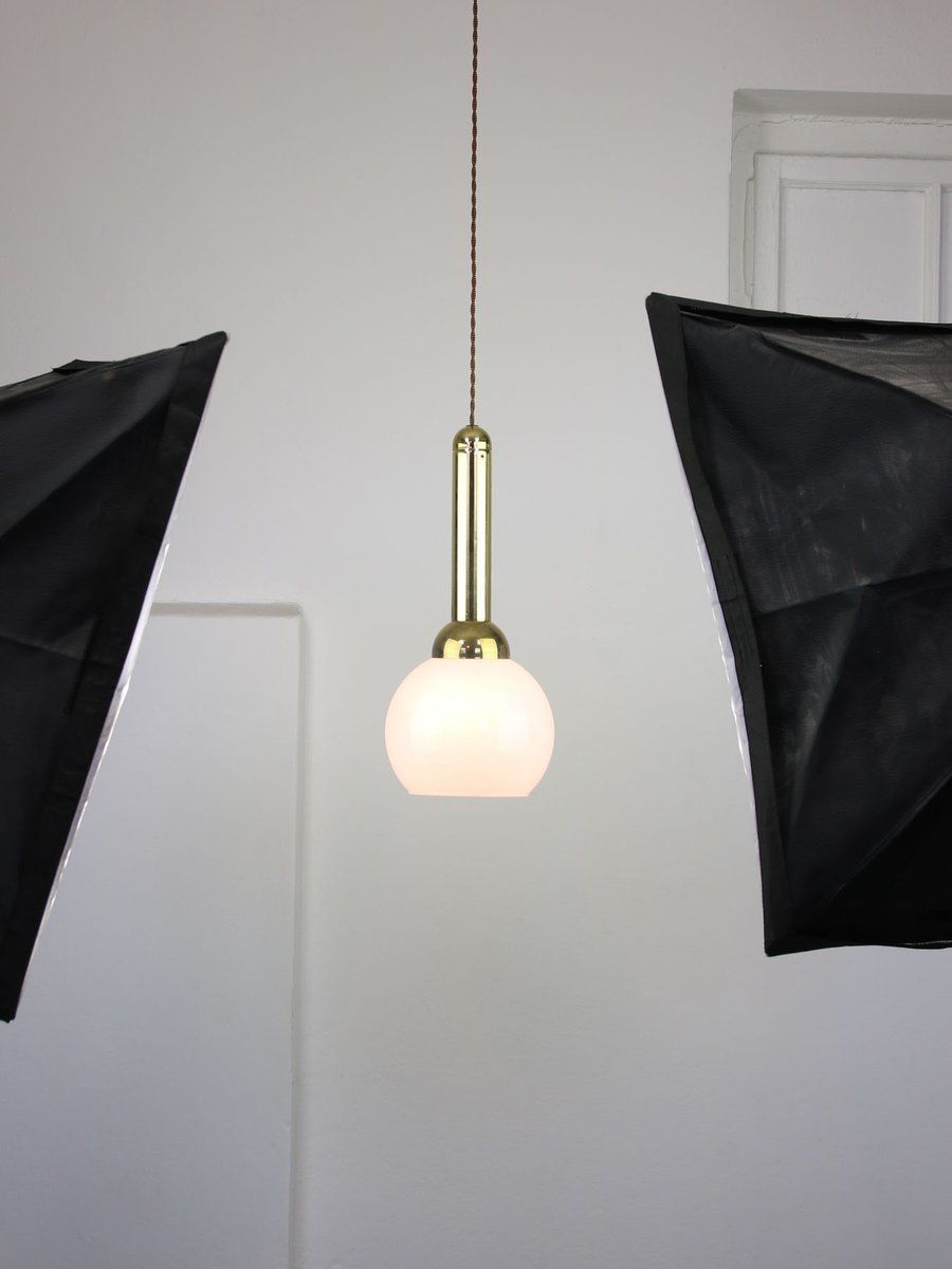 Vintage Pendant Lamp In Metal And Opaline photo Lighting