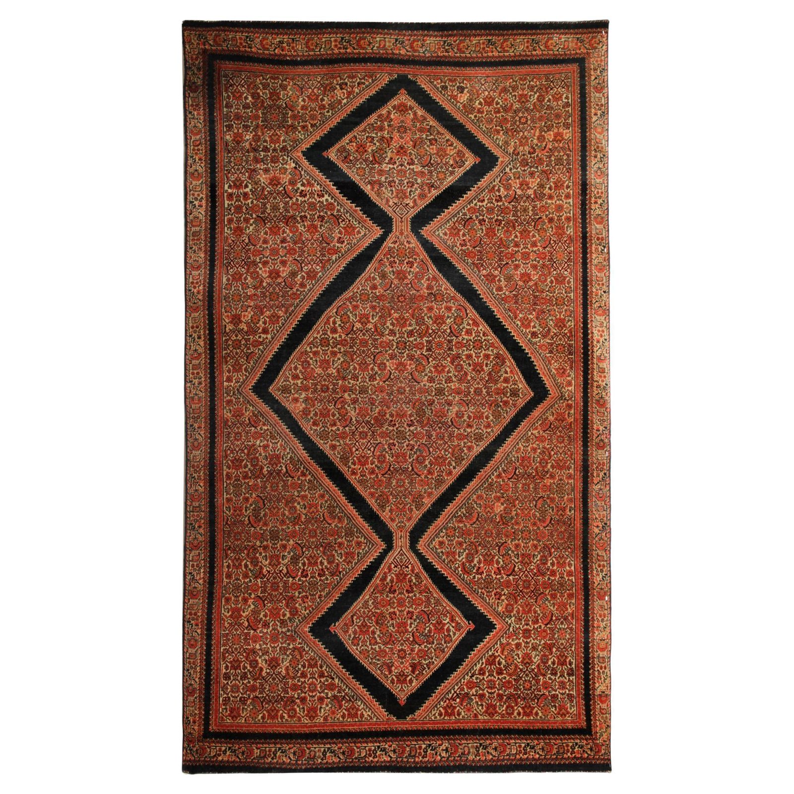 Antique Handwoven Oriental Wool Area Rug Rust Geometric Carpet