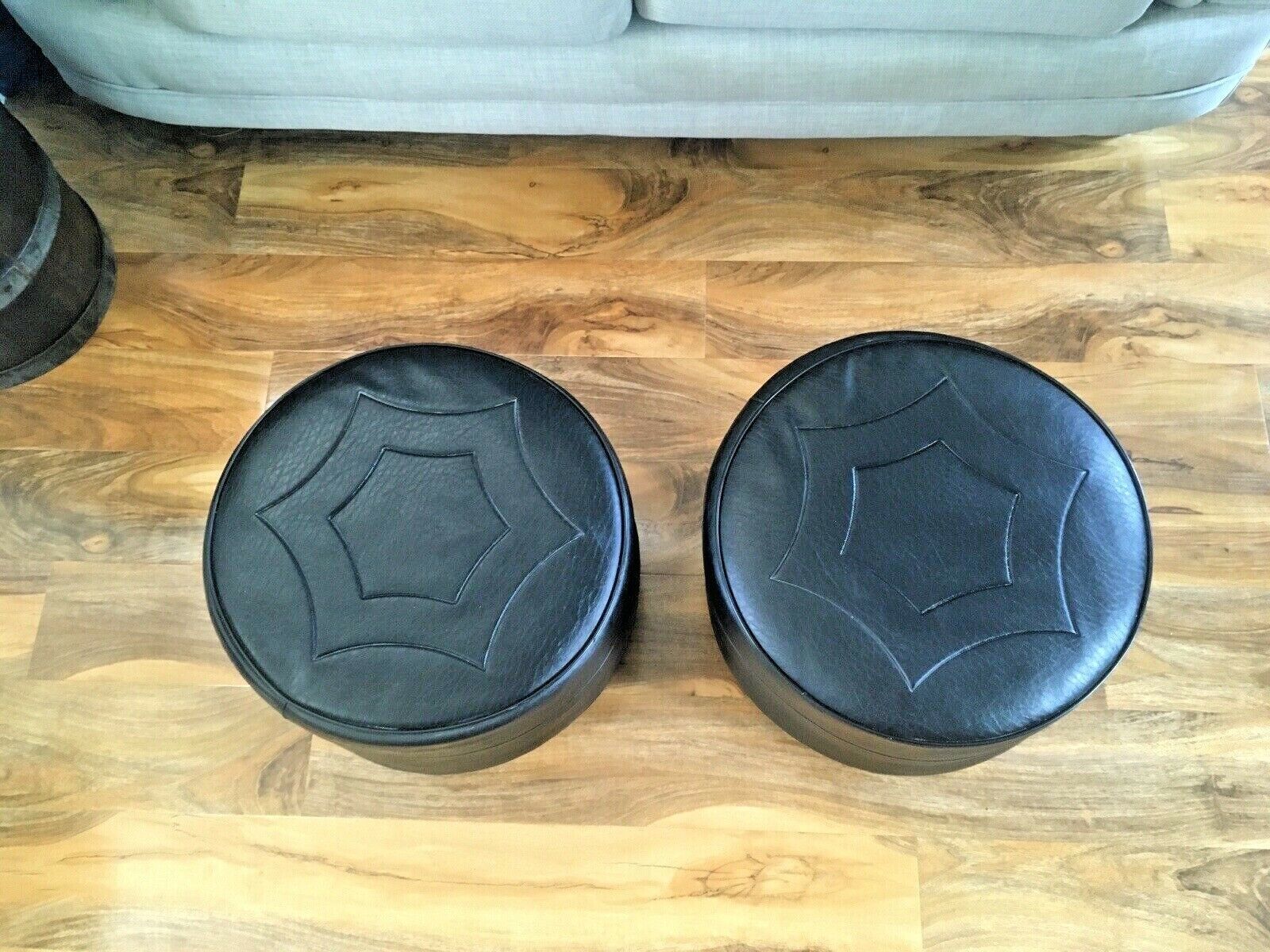 1 Retro 1950's Genuine Sherborne Black Faux Leather Geometric Foot Stool Pouffe photo Furniture
