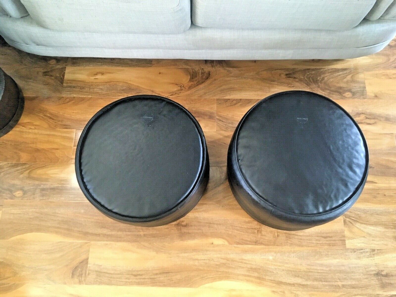 1 Retro 1950's Genuine Sherborne Black Faux Leather Geometric Foot Stool Pouffe photo vinterior