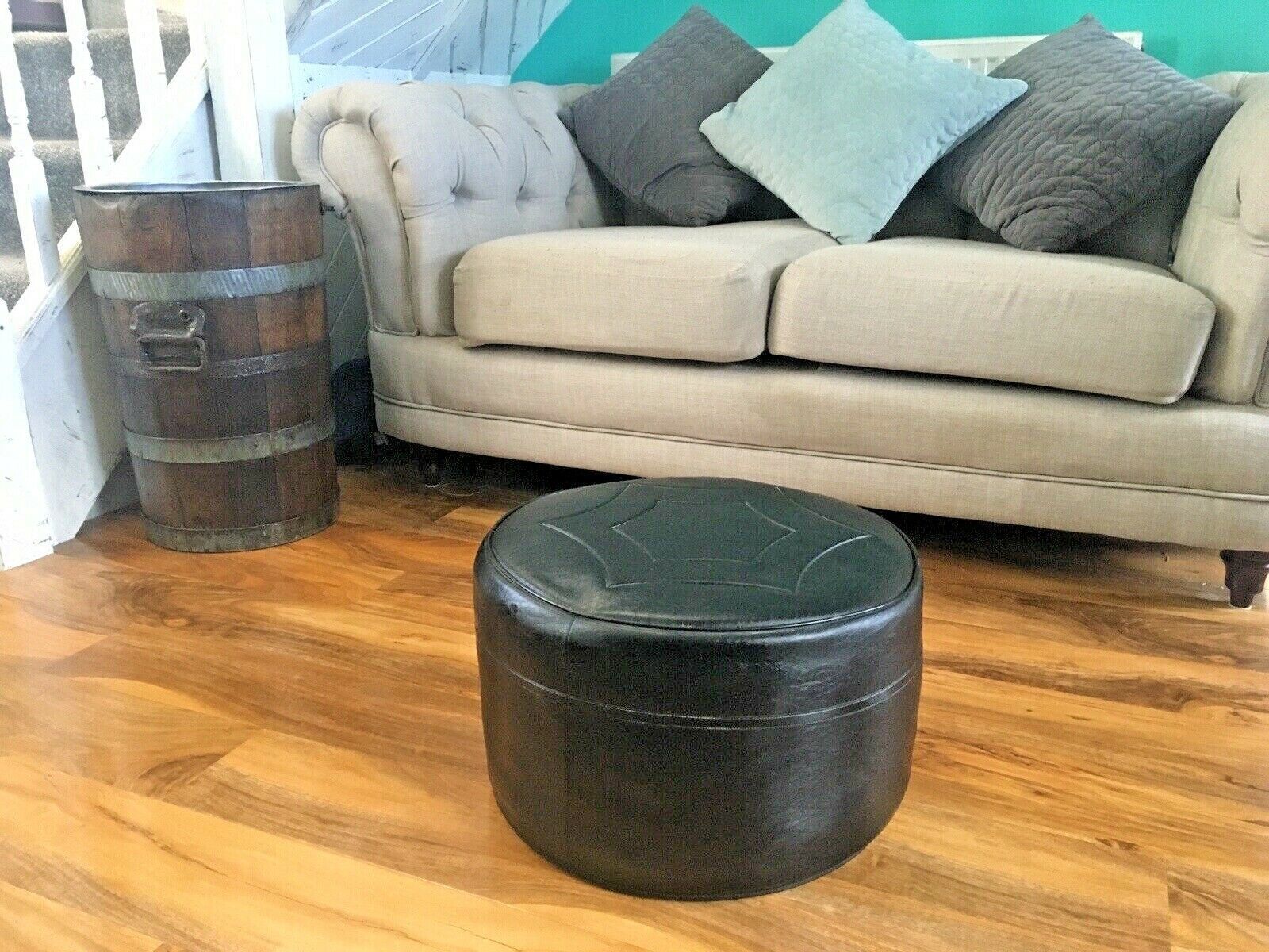Furniture 1 Retro 1950's Genuine Sherborne Black Faux Leather Geometric Foot Stool Pouffe photo