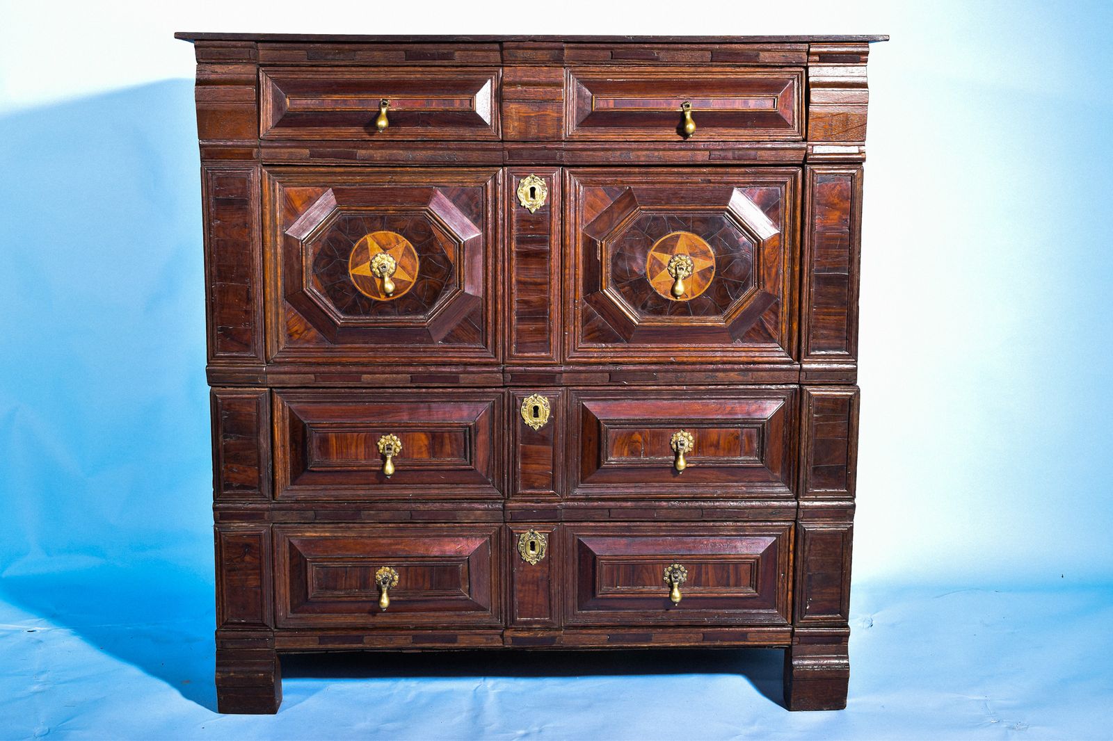 Fine & Rare Charles II Oyster Veneered Two Part Chest Of Drawers