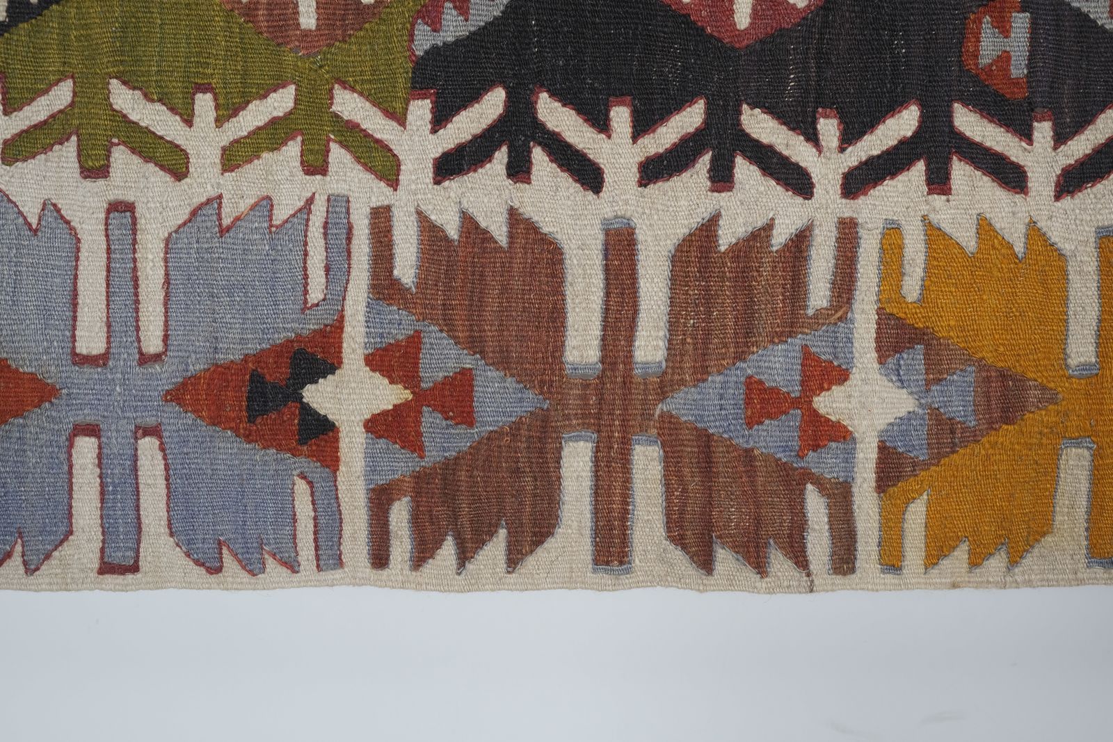 717.0 Vintage Pastel Geometric Kilim Rug 4'11'' X 11'11'' photo
