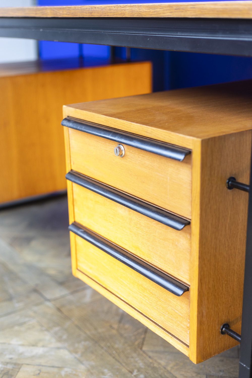 Desk In Oak And Lacquered Metal, 1970s photo for sale