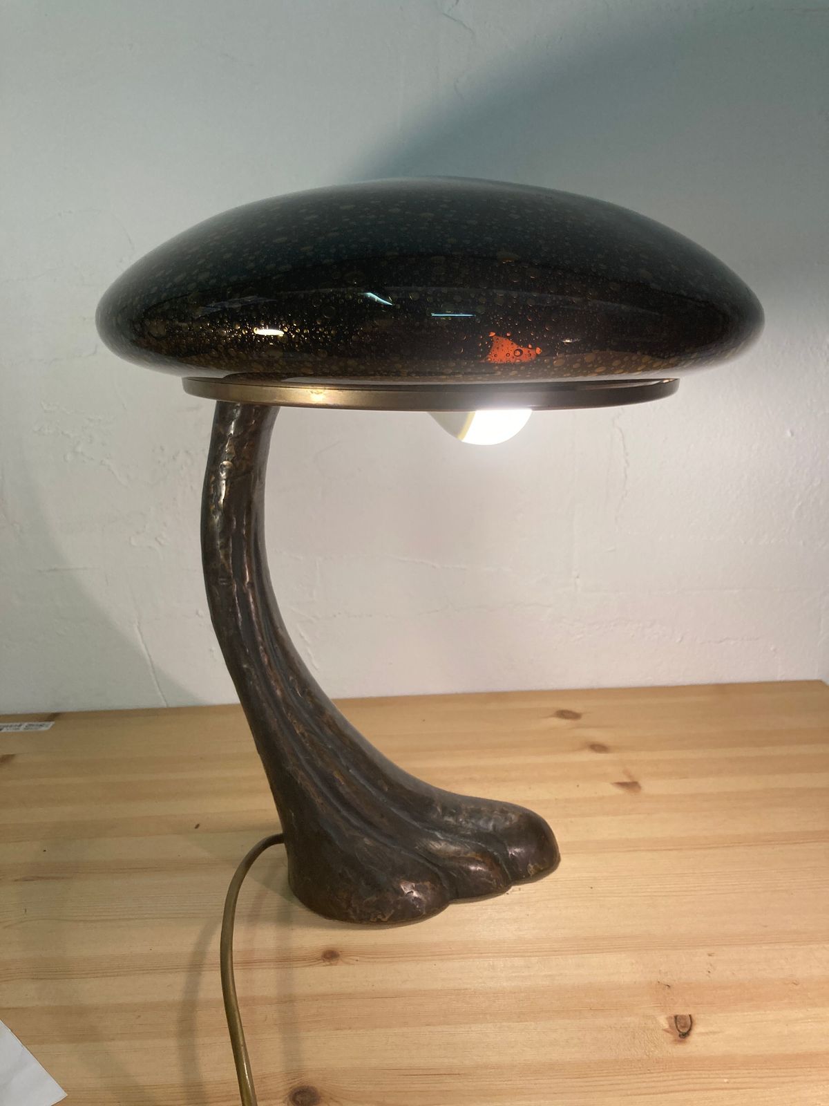 Art Deco Organic Mushroom Bronze Murano Bubble Glass Desk Lamp photo 844.48