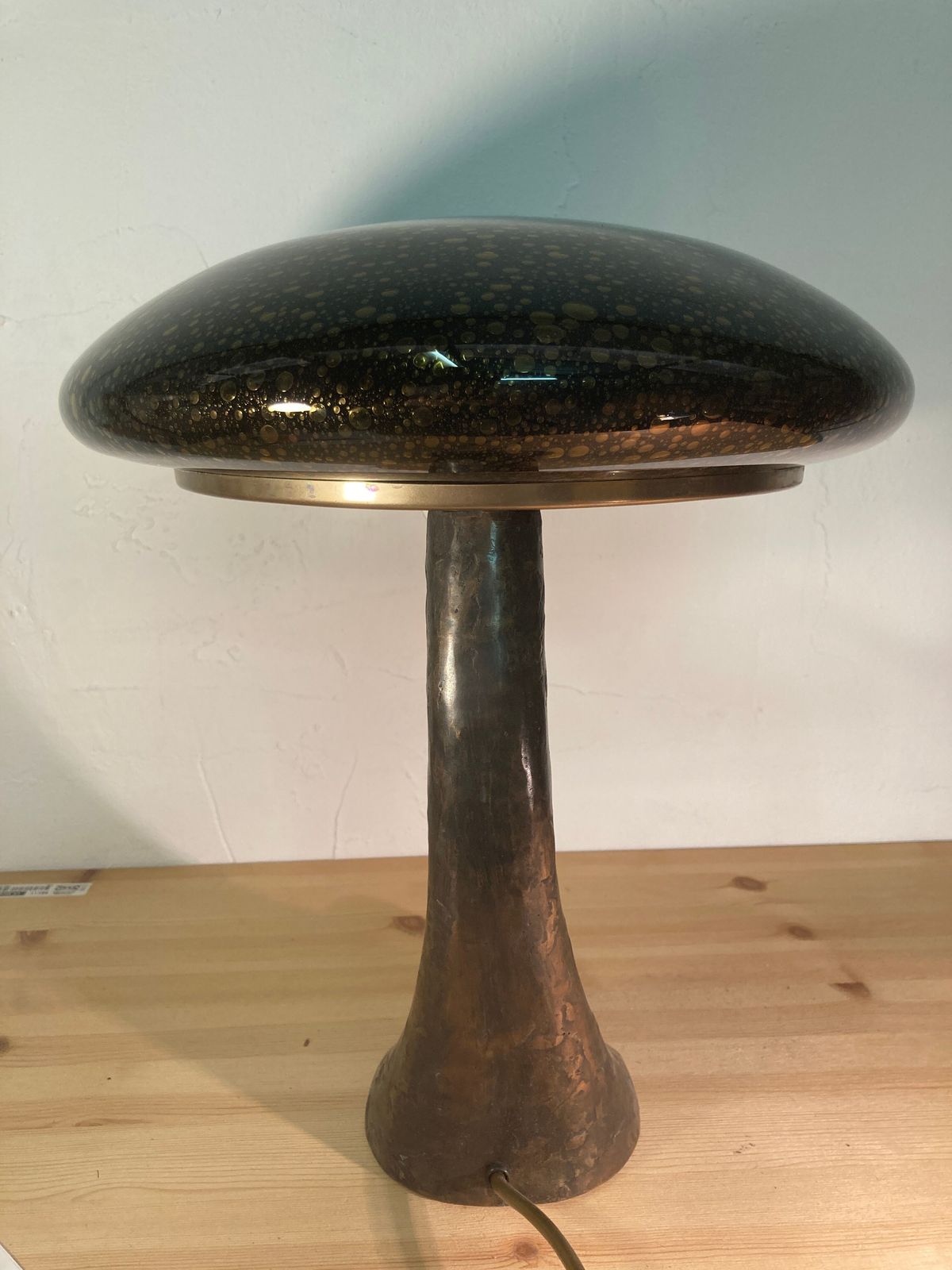 Art Deco Organic Mushroom Bronze Murano Bubble Glass Desk Lamp photo vintage