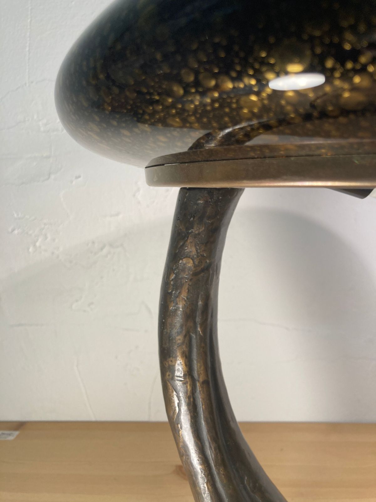photo vinterior Art Deco Organic Mushroom Bronze Murano Bubble Glass Desk Lamp