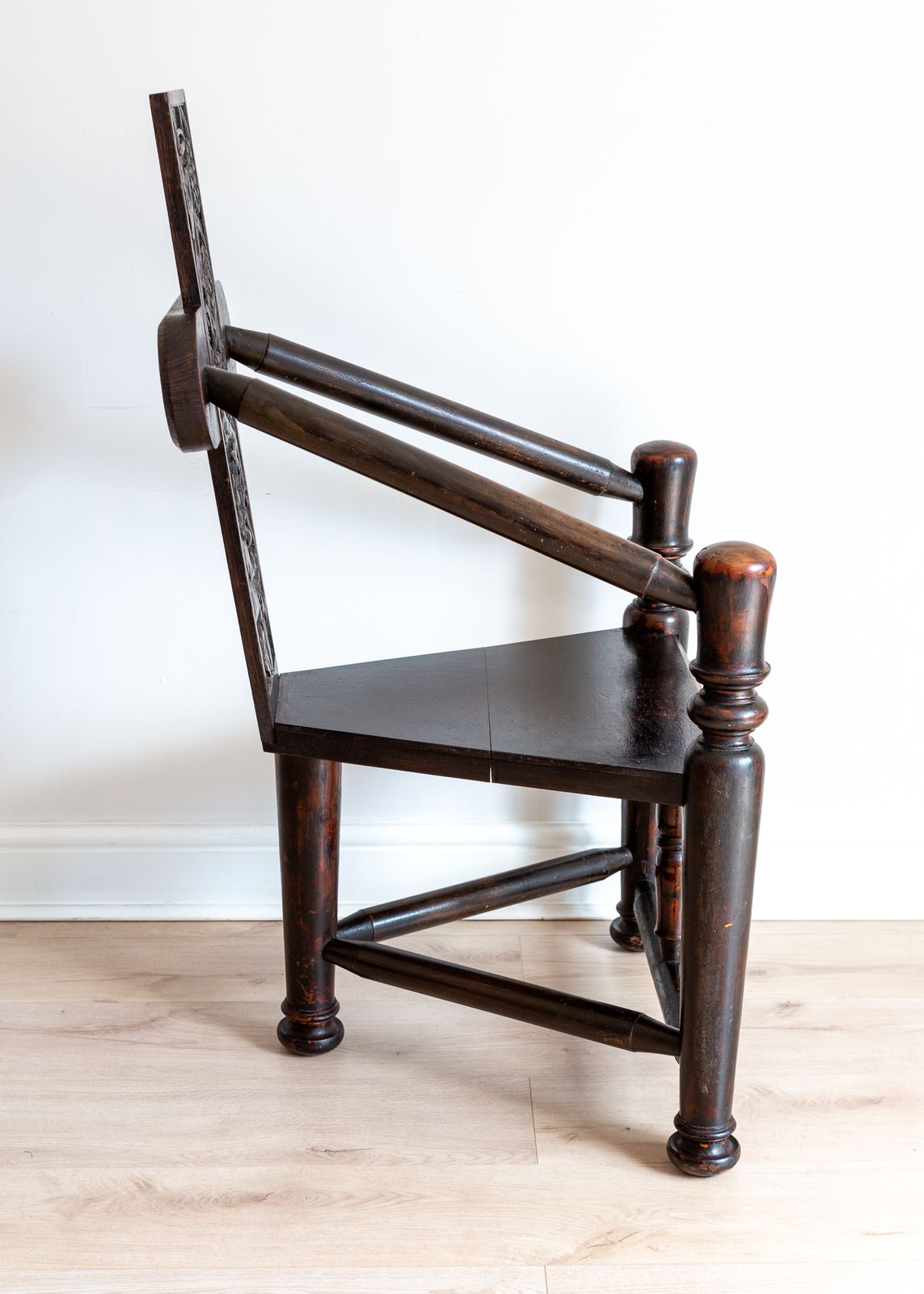 Unique 18th Century Tall Back Carved Turner’s Chair Lacquered Statement Throne Chair photo 1995.0
