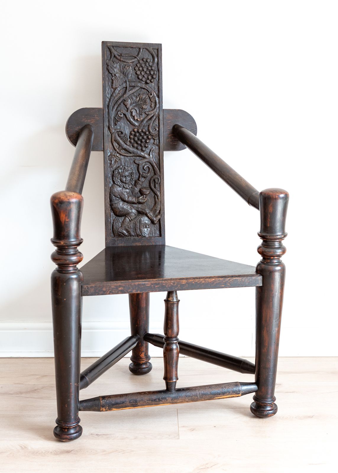 Unique 18th Century Tall Back Carved Turner’s Chair Lacquered Statement Throne Chair photo furniture