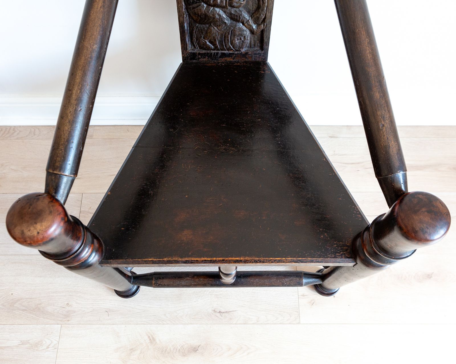 Furniture Unique 18th Century Tall Back Carved Turner’s Chair Lacquered Statement Throne Chair photo