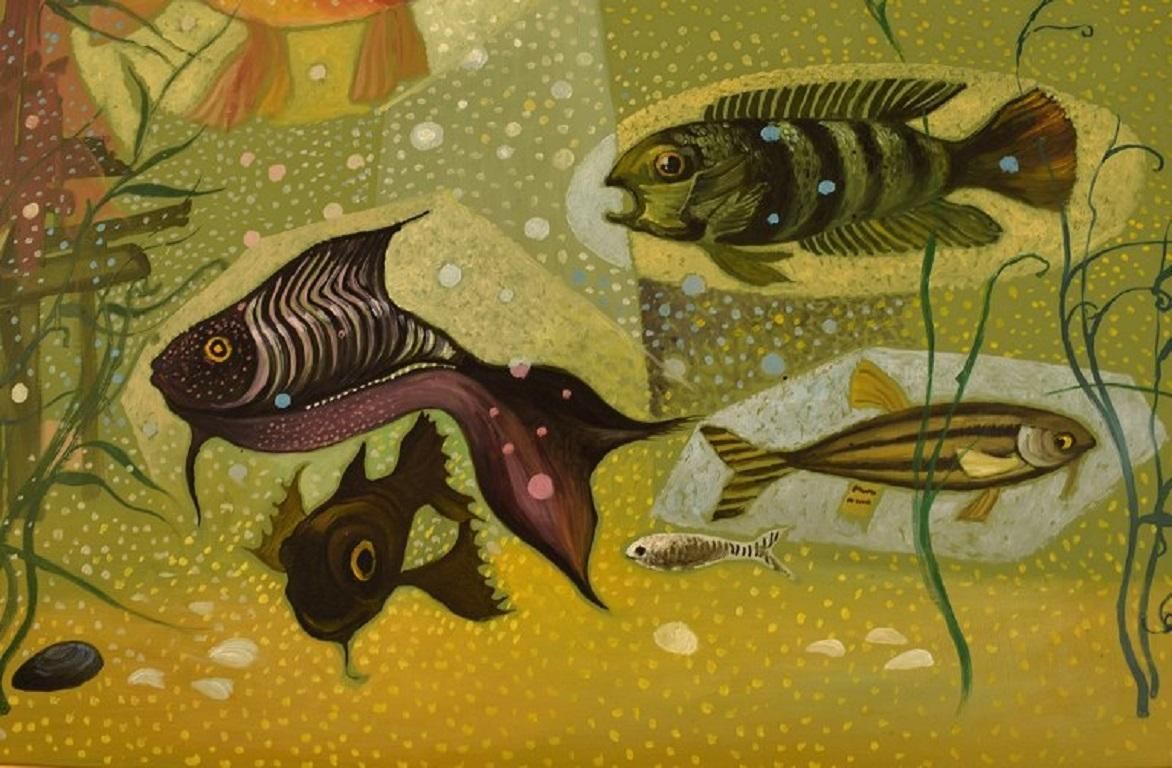 Ove Persson, Swedish Artist, Oil On Board, "Aquarium" photo Art