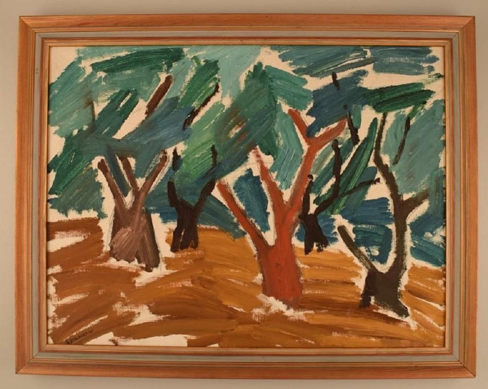 B. Stålfors, Swedish Artist, Oil On Canvas, Modernist Forest Landscape photo furniture