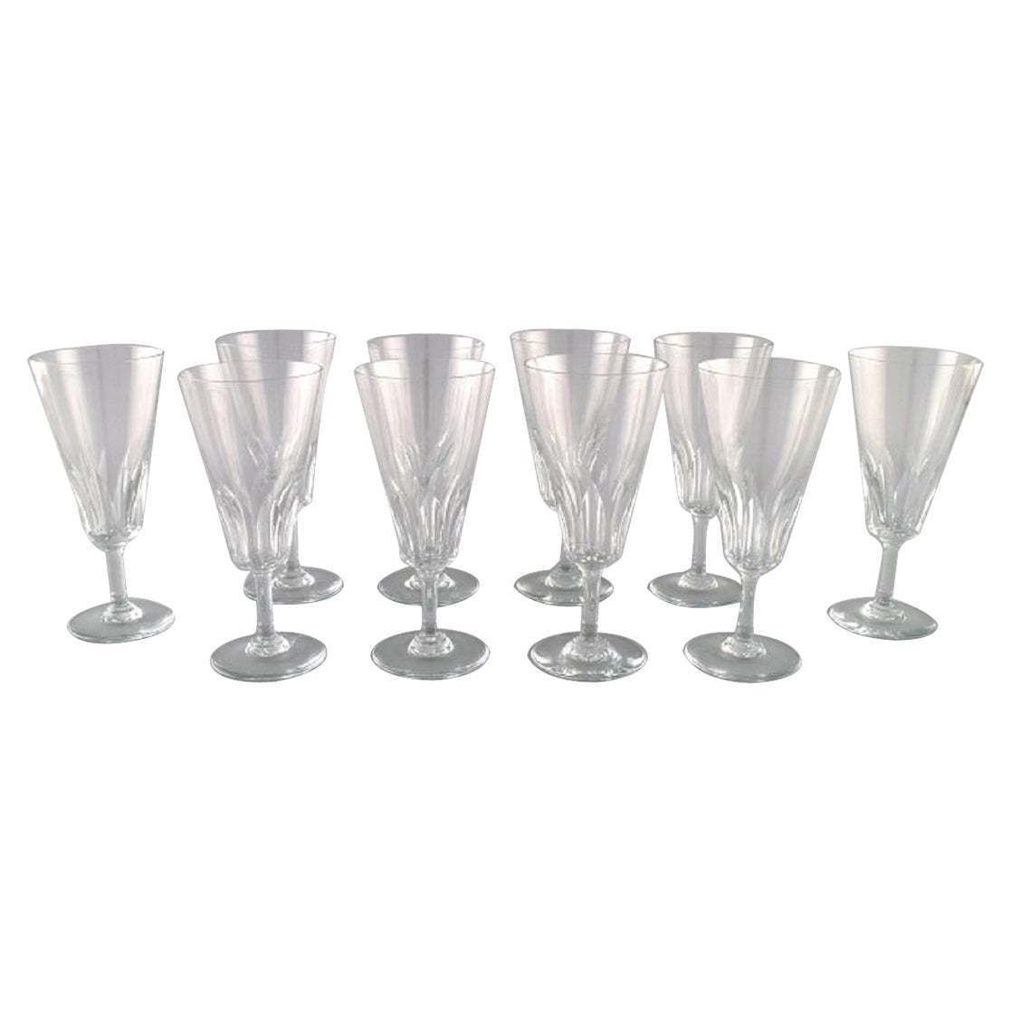 Baccarat, France, 10 Art Deco Champagne Flutes In Clear Crystal Glass