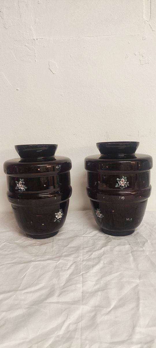 Painted Glass Vases, 1940s, Set Of 2
