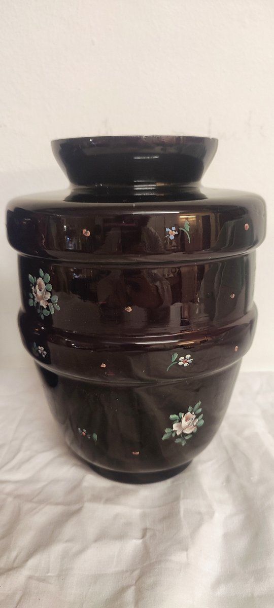 Home Decor Painted Glass Vases, 1940s, Set Of 2 photo