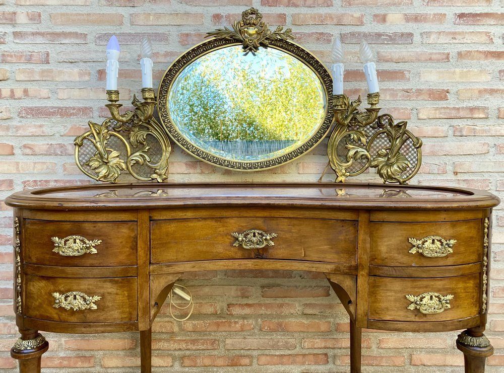 French Walnut And Bronze Dressing Table Or Vanity With Candelabra Arms photo furniture