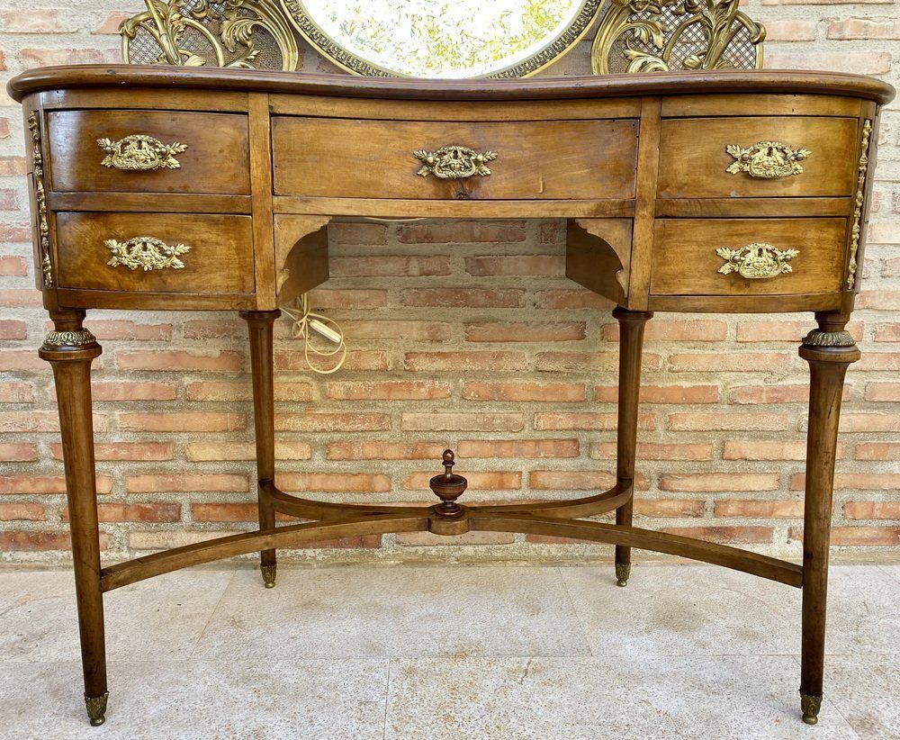 French Walnut And Bronze Dressing Table Or Vanity With Candelabra Arms photo for sale