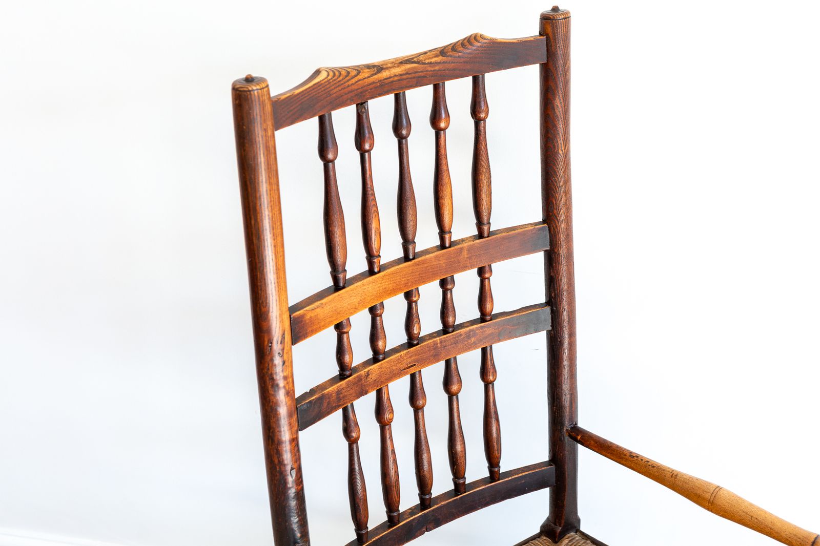 Georgian Rocking Chair 18th Century English Antiqu.E Lancashire Armchai.R Spindle Back Rush Seat Ash Elm Country Farmhouse Rusti.C photo furniture