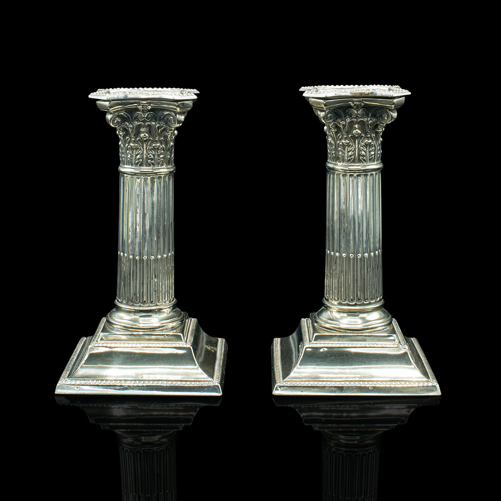 Pair Of Antique Decorative Candlesticks, Italian, Silver Plated, Grand Tour, 1860 photo vintage